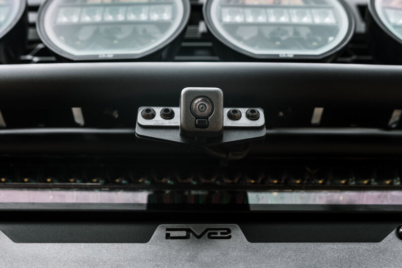 Ford Bronco Raptor Camera Relocation Bracket - Front - DV8 Offroad - Micro-Texture Black Powder Coated - `21-`26